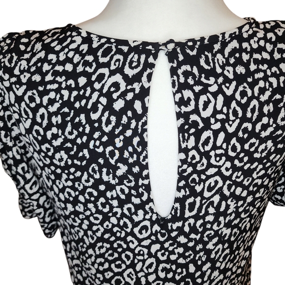 Joie Angeni Black White Leopard Print Puff Sleeve Mini Dress Women's Size XS - Picture 7 of 14
